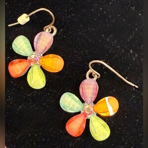 Flower Dangle Earrings in Multicolor with Sparkles NWOT